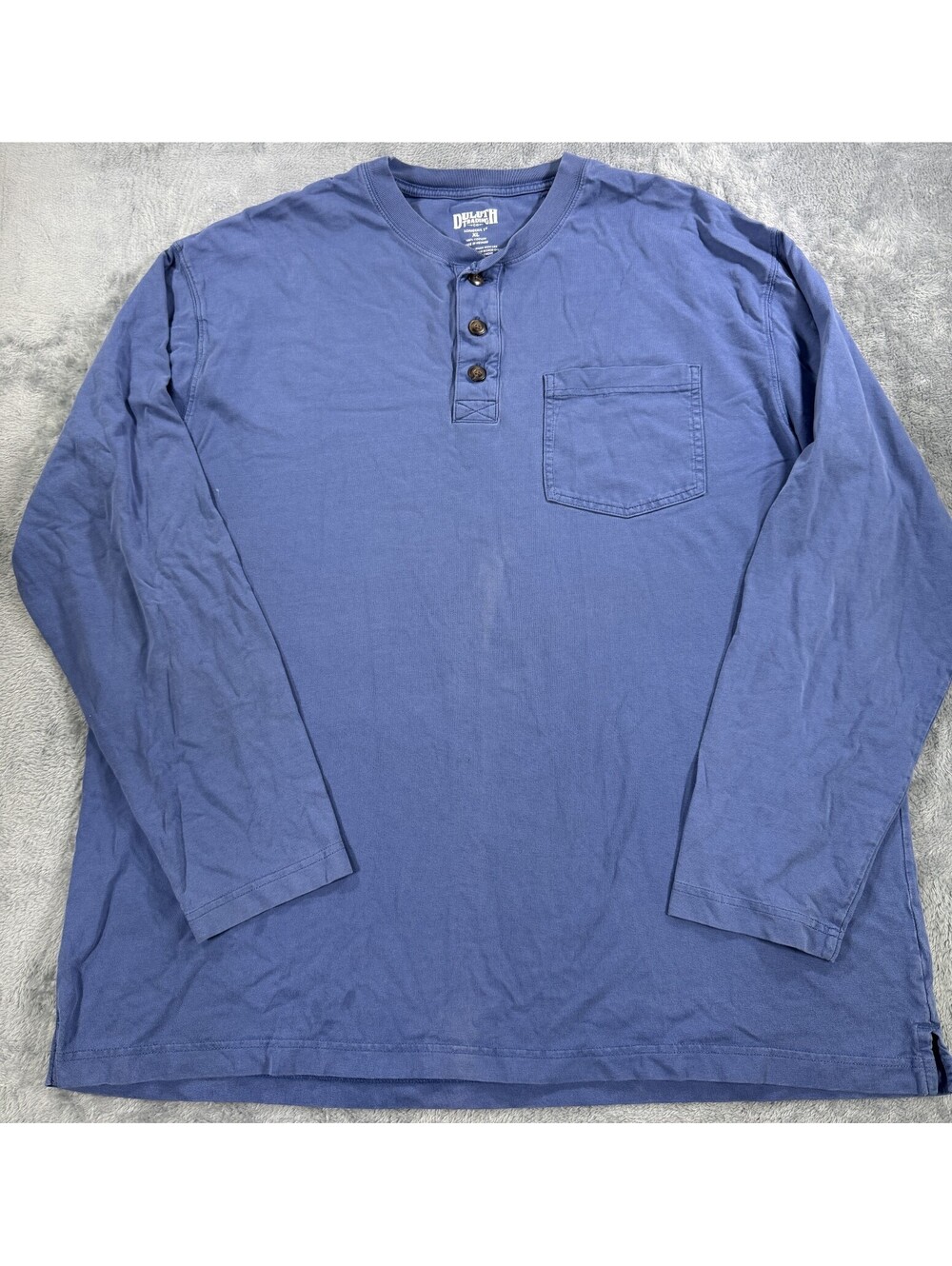 Duluth Trading Co Men's XL Blue 3-Button Henley Pullover Shirt Longtail T